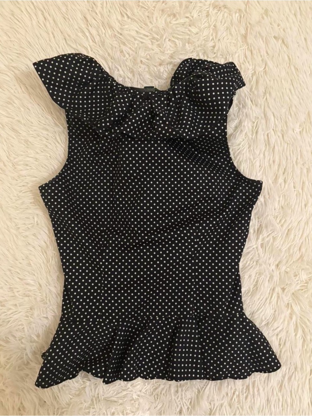 Ralph Lauren Black Polka Dot Ruffle Blouse - Picture 2 of 3